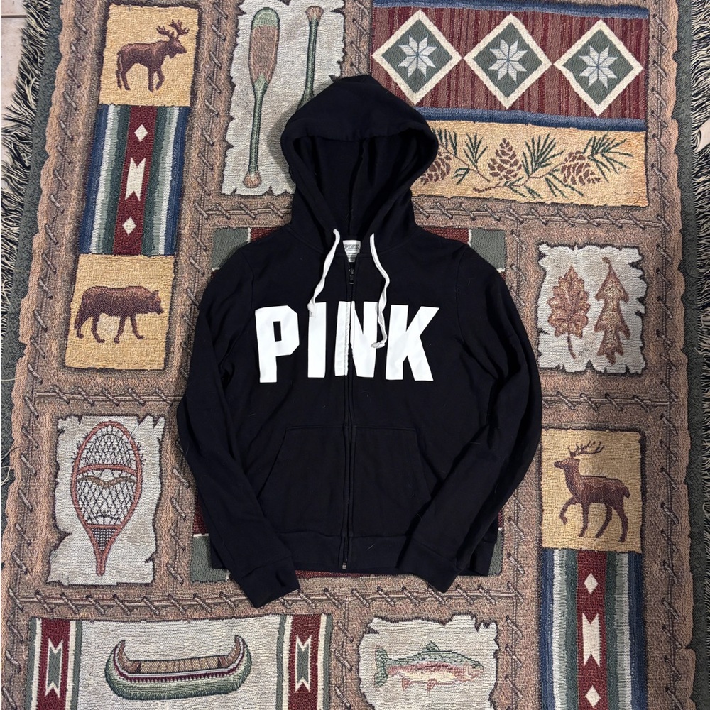 PINK Victoria's Secret Black Hoodie with White Logo